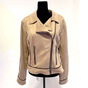Laundry by Shelli Segal taupe micro suede moto jacket